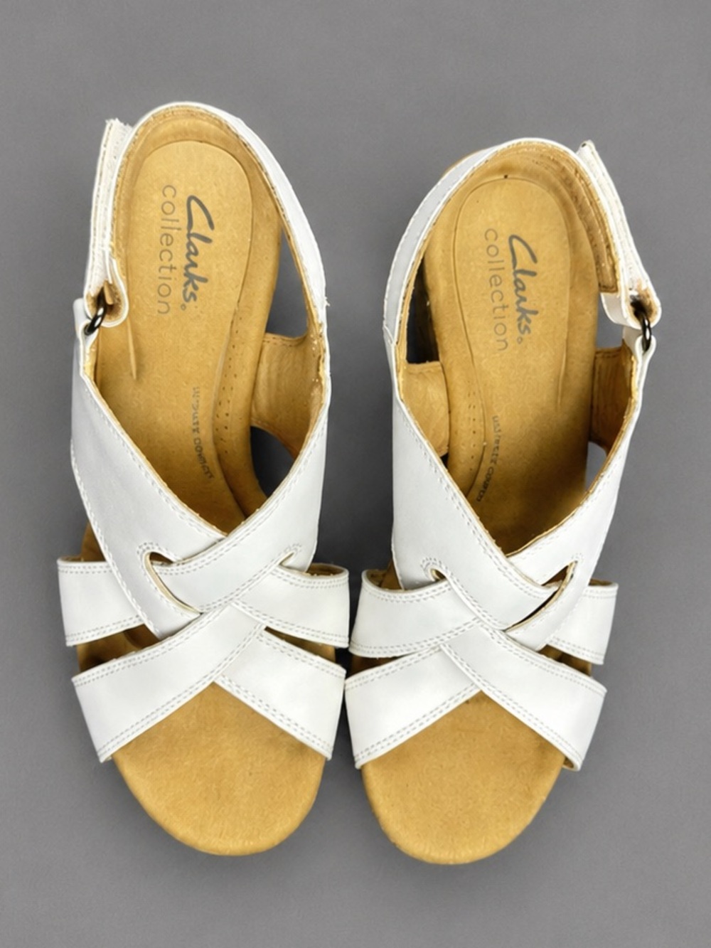 Clarks Giselle Beach White Leather Cork Wedge Slingback Sandals Women’s Size 8 - Picture 4 of 8